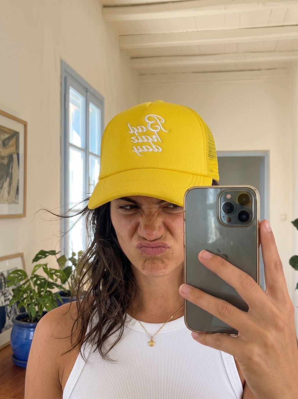 "Bad hair day" Yellow Trucker Hat