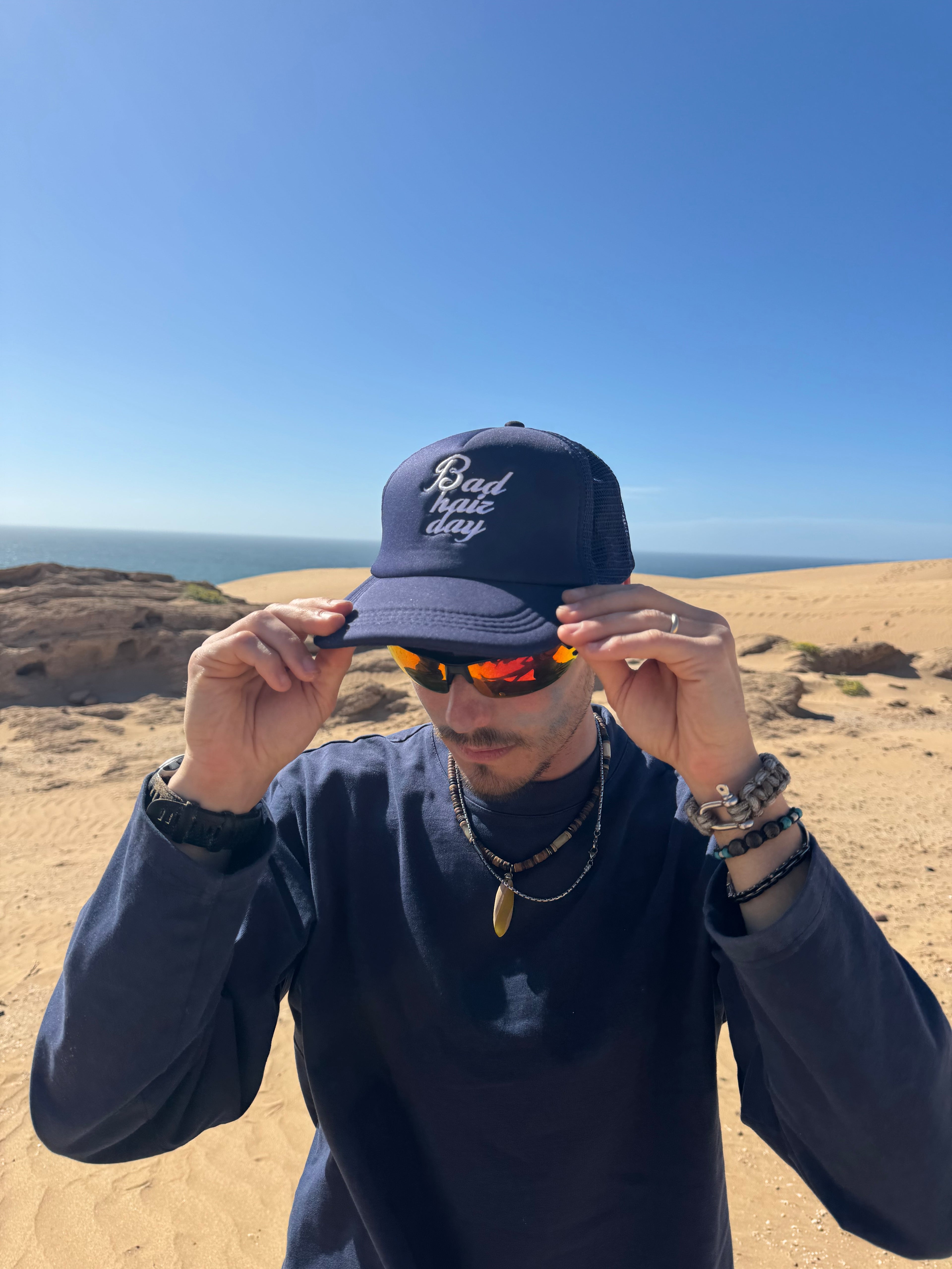 "Bad hair day" Blue Trucker Hat